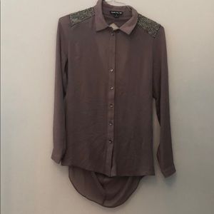 Double Zero Sheer Taupe button down blouse